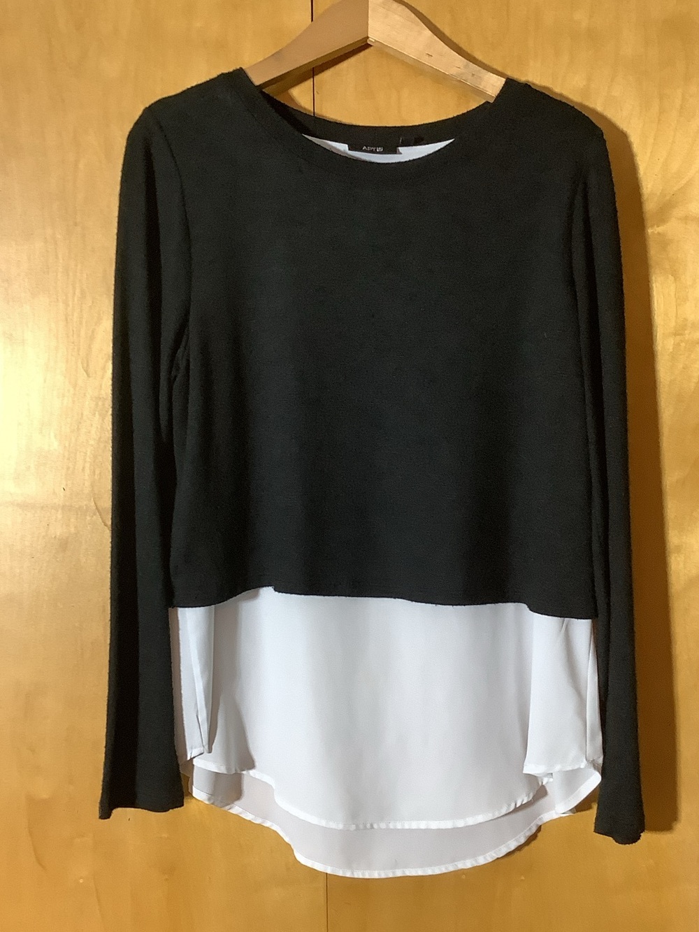 Apt. 9 black sweater over rayon shirt one piece top, size large